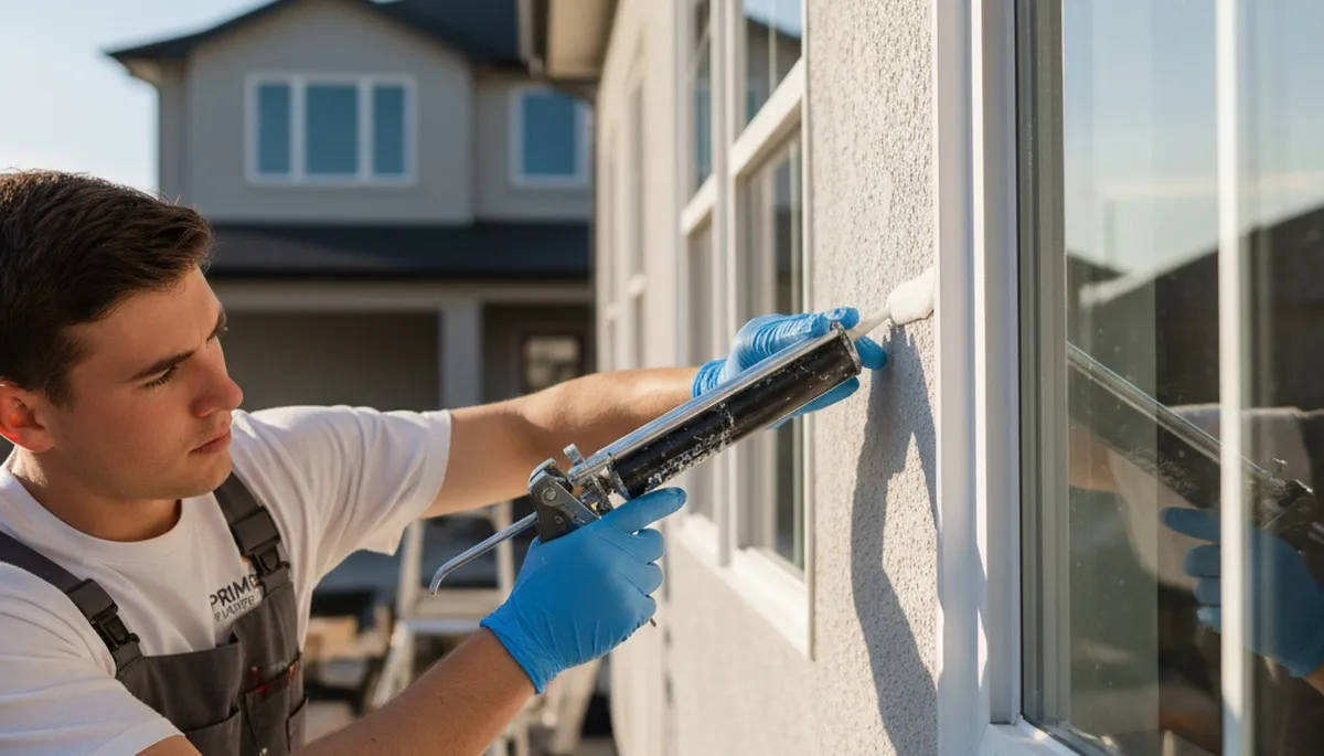Professional caulking and sealing on home exterior by painters in Evansville, IN for weather protection