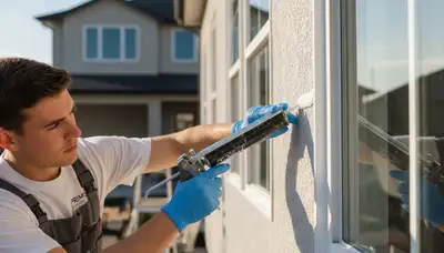 Professional caulking and sealing on home exterior by painters in Evansville, IN for weather protection