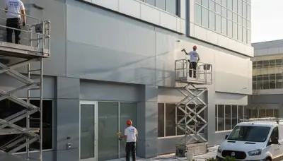 Professional commercial painters in Evansville IN applying durable exterior coatings for local businesses