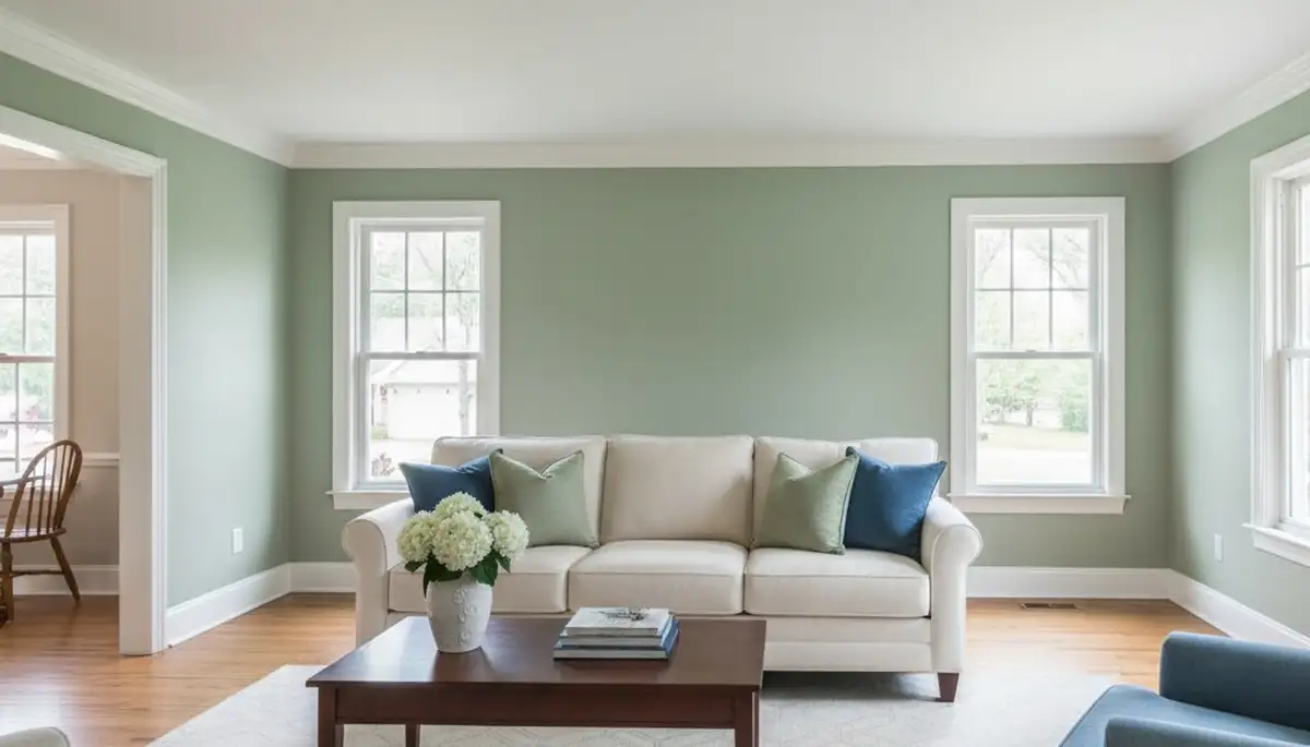 Freshly painted living room with smooth walls and bright colors by expert painters in Evansville, IN