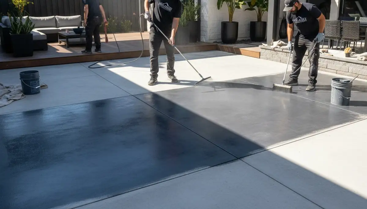 Professional concrete staining for patios and driveways in Evansville, IN by expert house painters