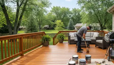 Professional deck staining in Evansville IN enhancing wood color and UV protection for outdoor decks