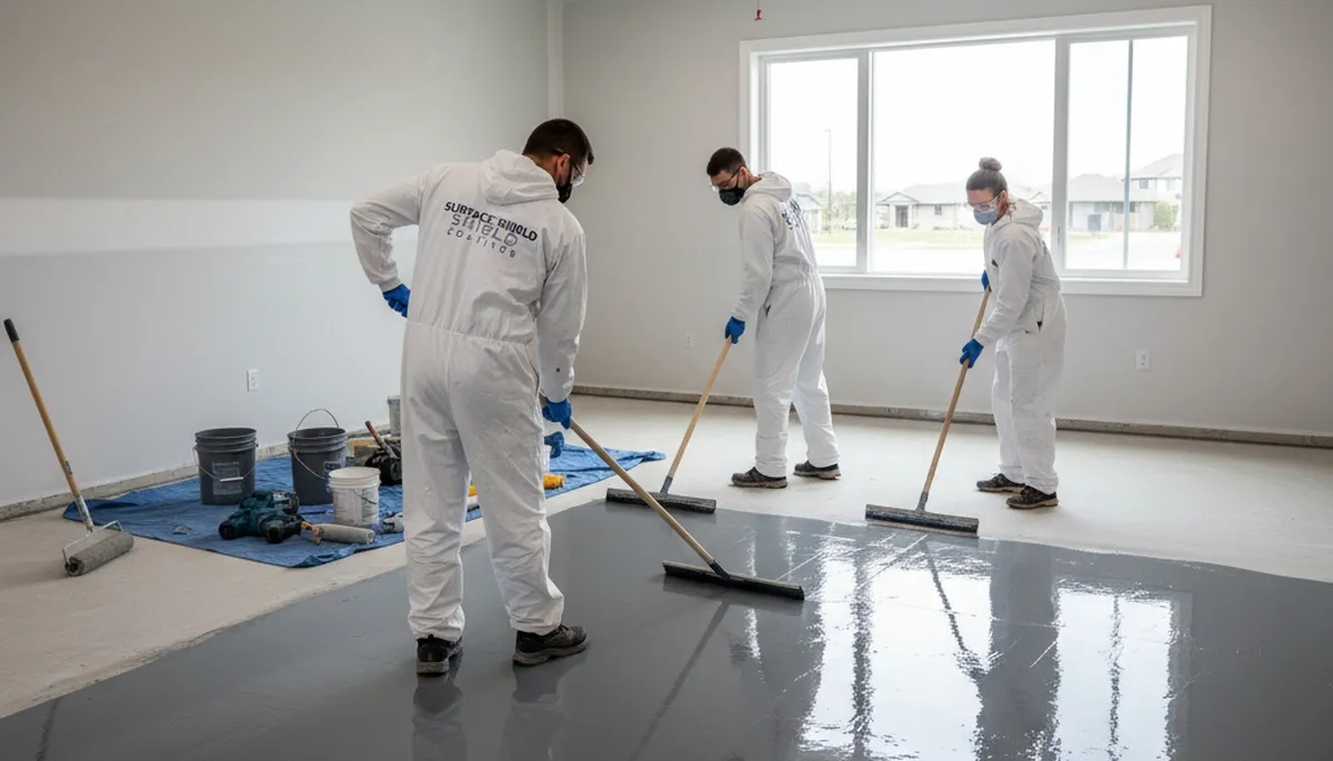 Epoxy floor coating in Evansville, IN garage by local house painters for durable, glossy finish