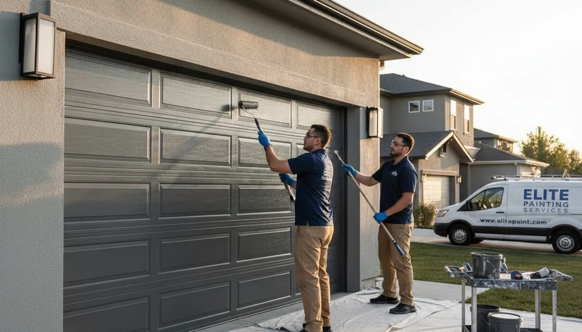 Professional garage door painting by house painters in Evansville, IN with durable weatherproof finish