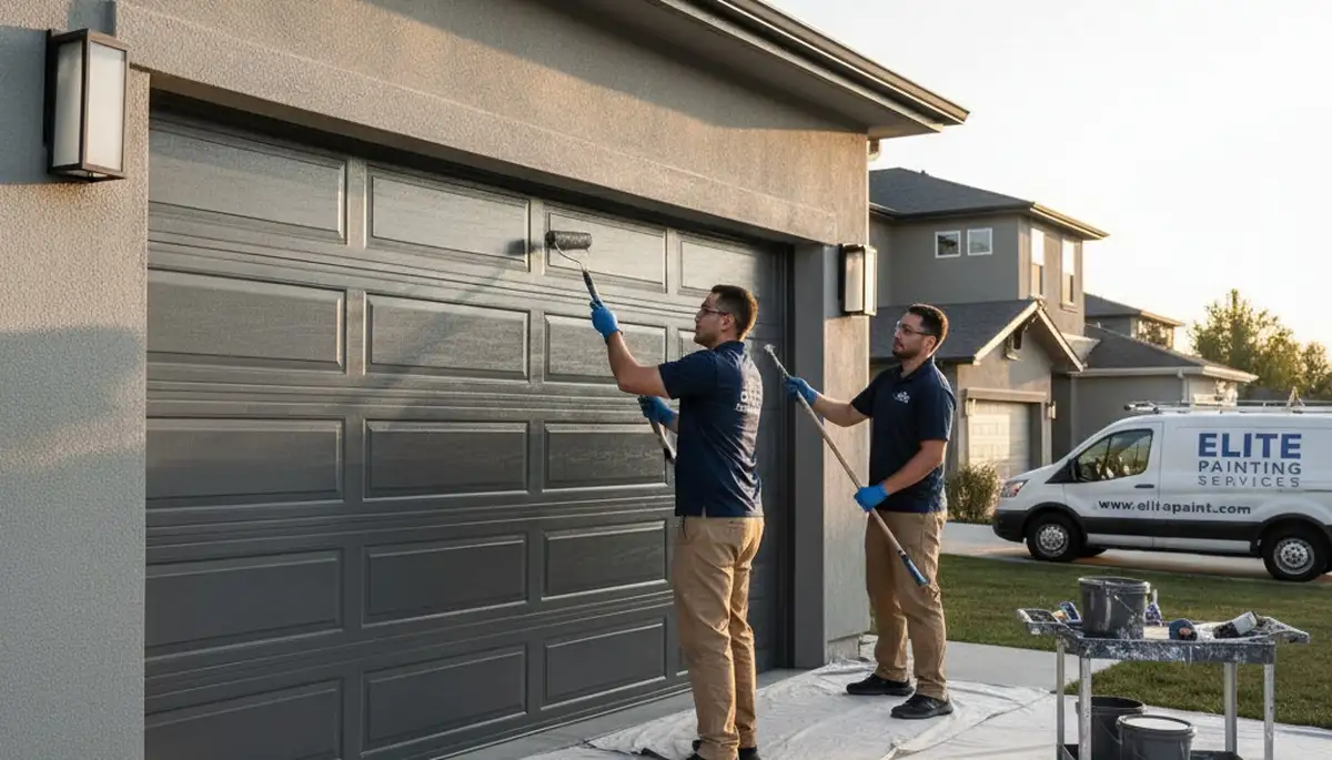 Professional garage door painting by house painters in Evansville, IN with durable weatherproof finish