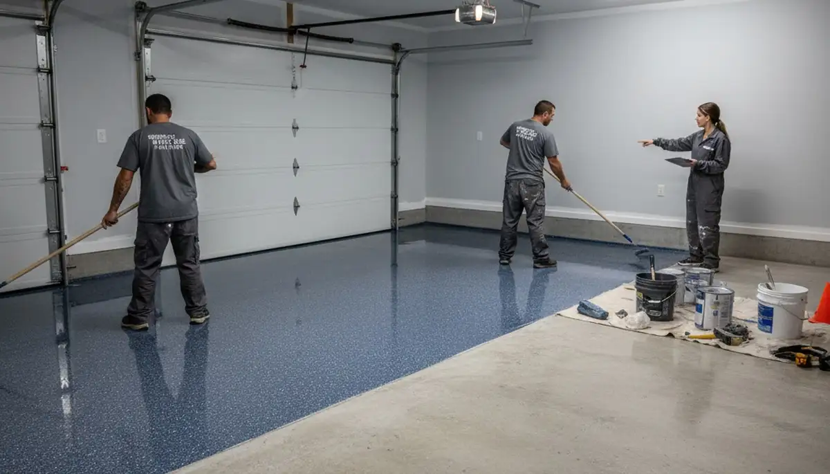 Epoxy garage floor coating by professional painters in Evansville, IN for durable concrete protection