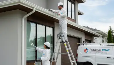 Professional gutter painting on a home in Evansville, IN by local house painting experts