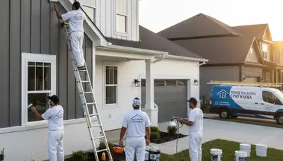 Professional house painters working on residential exterior in Evansville IN