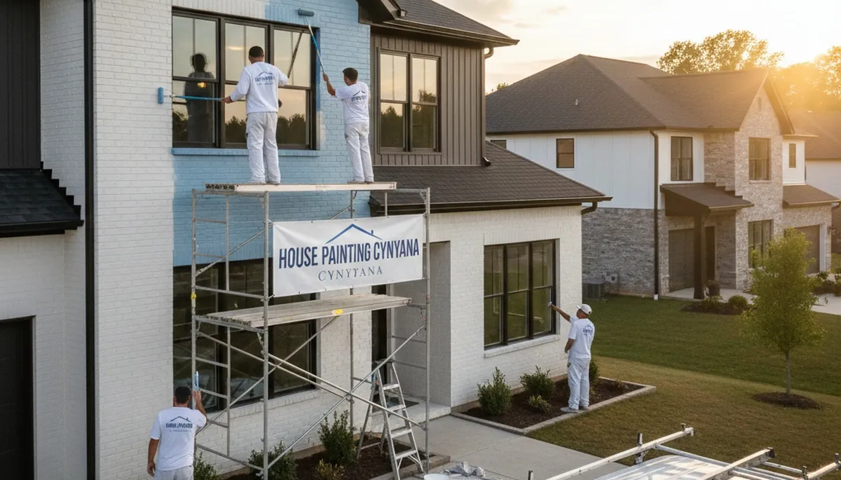 Professional house painters working on exterior home painting in Evansville, IN