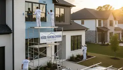 Professional house painters working on exterior home painting in Evansville, IN