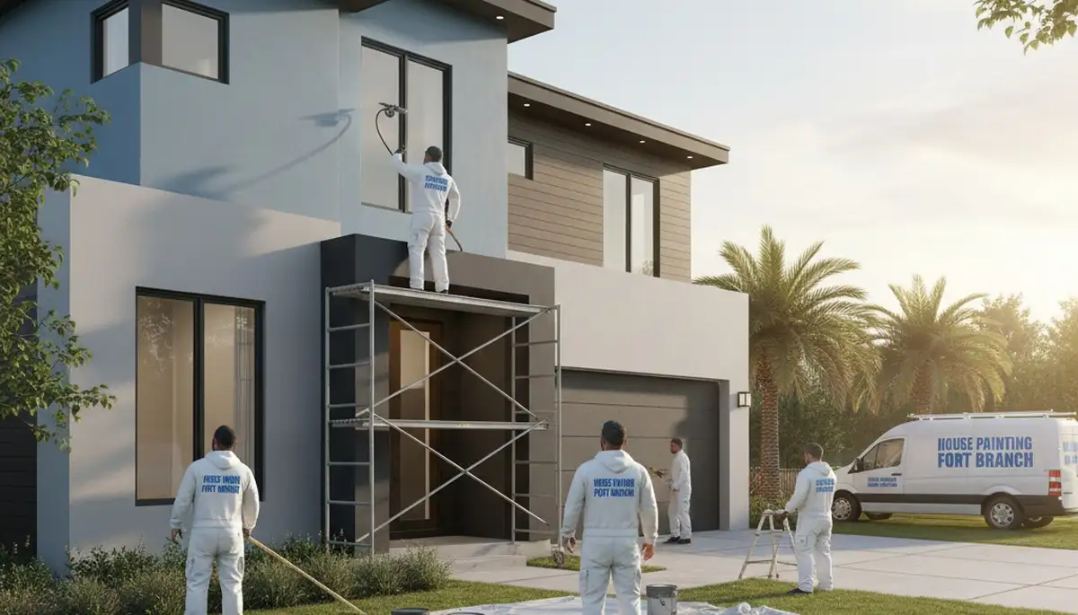 Professional house painters working on home exterior in Evansville, IN
