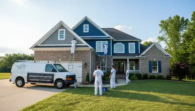 Professional house painters working on residential exterior in Evansville, IN