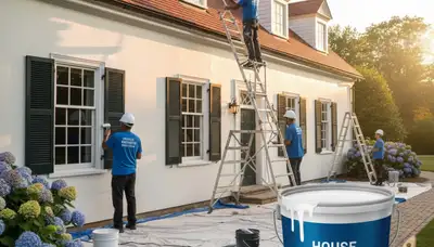 Professional house painter restoring home exterior in Evansville, IN