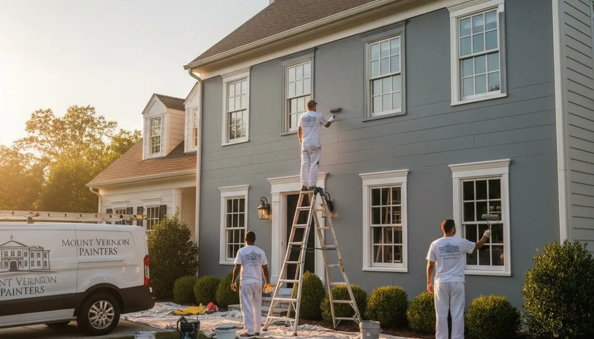 Professional house painters working on residential exterior in Evansville, IN