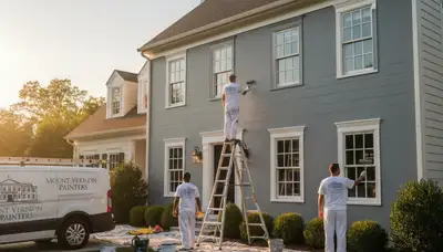 Professional house painters working on residential exterior in Evansville, IN