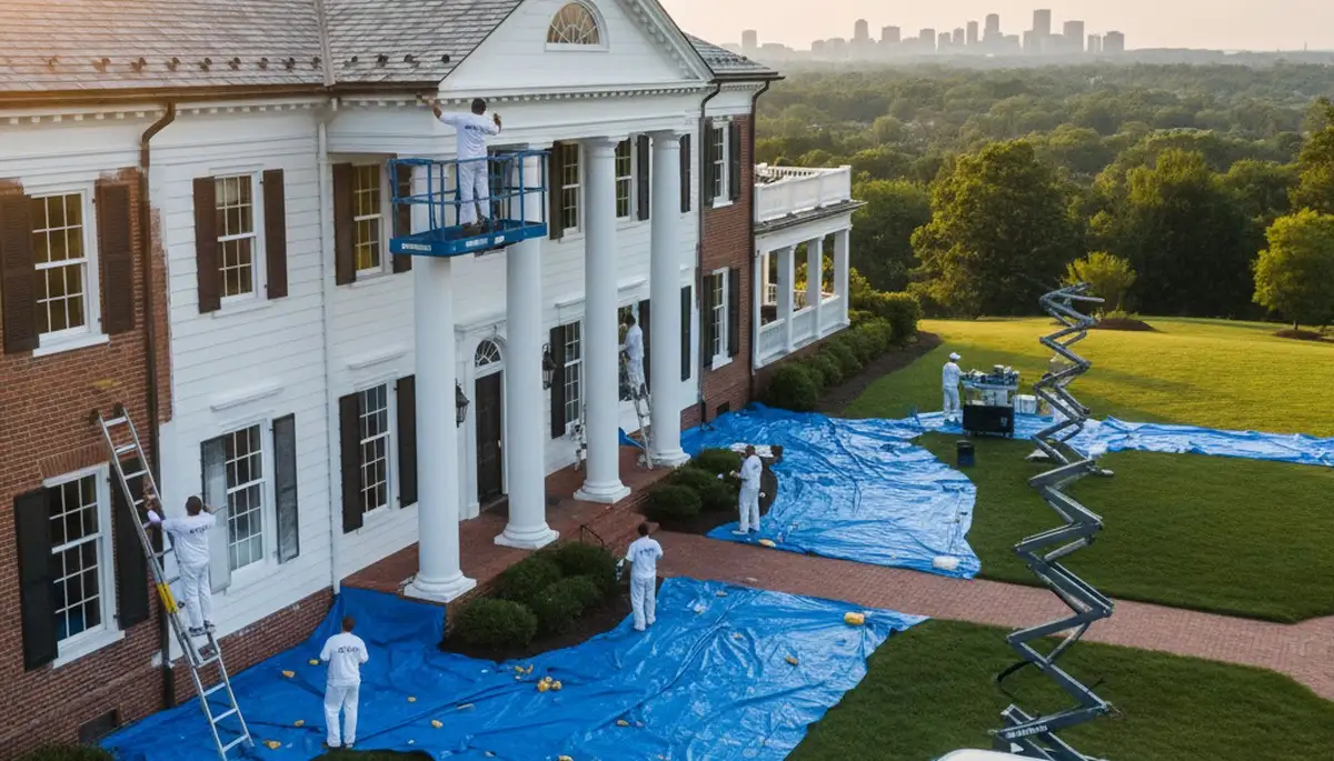 Professional house painters working on home exterior in Evansville, IN