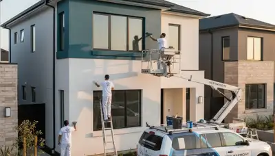 Professional house painters transforming home exterior in Evansville, IN
