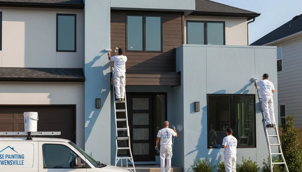Professional house painters working on residential exterior in Evansville IN