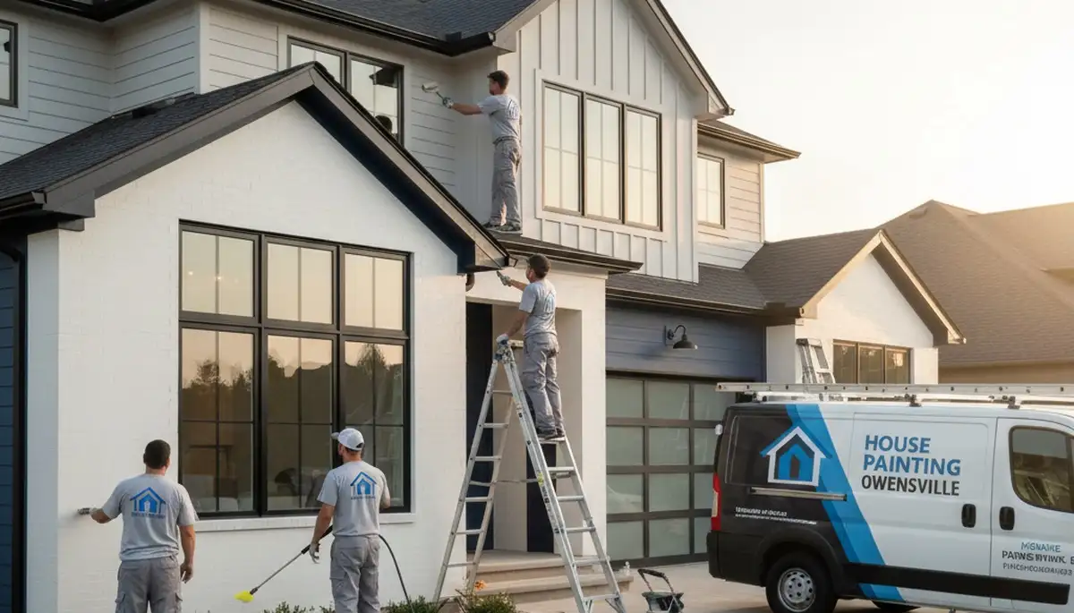 Professional house painters working on exterior home painting in Evansville, IN