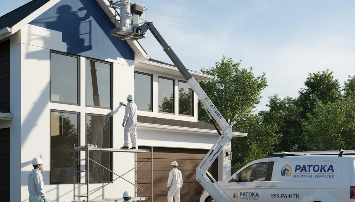 Professional house painters working on residential exterior in Evansville, IN