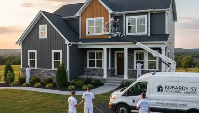 Professional exterior house painters working on residential home in Evansville, IN