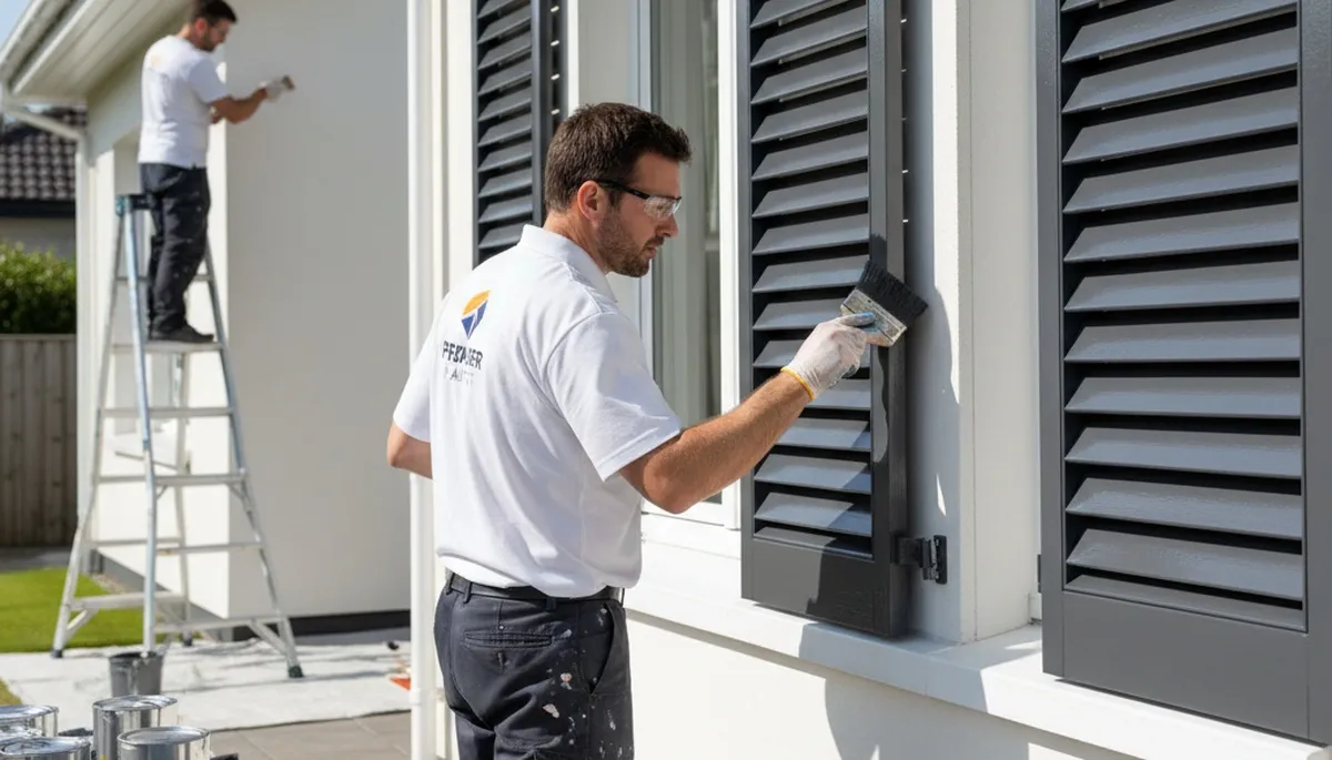 Professional shutter painting on home exterior in Evansville, IN by local expert painters