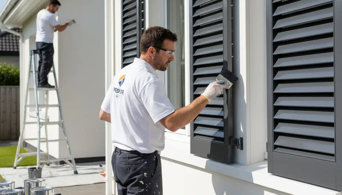 Professional shutter painting on home exterior in Evansville, IN by local expert painters