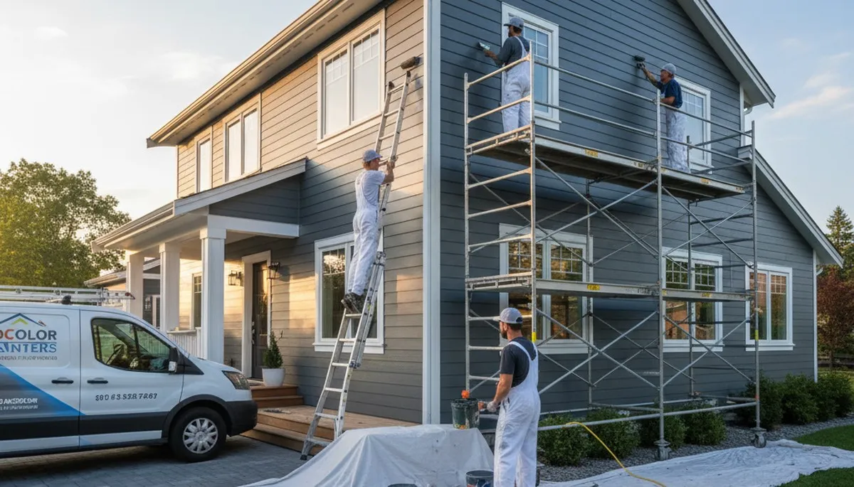 Professional siding painting on Evansville IN home by expert exterior house painters
