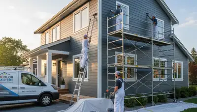Professional siding painting on Evansville IN home by expert exterior house painters