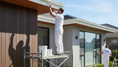 Professional trim and fascia painting on a residential home in Evansville, IN