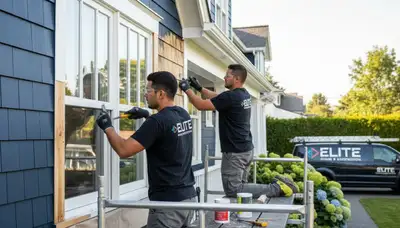 Professional wood rot repair on home exterior by house painters in Evansville, IN