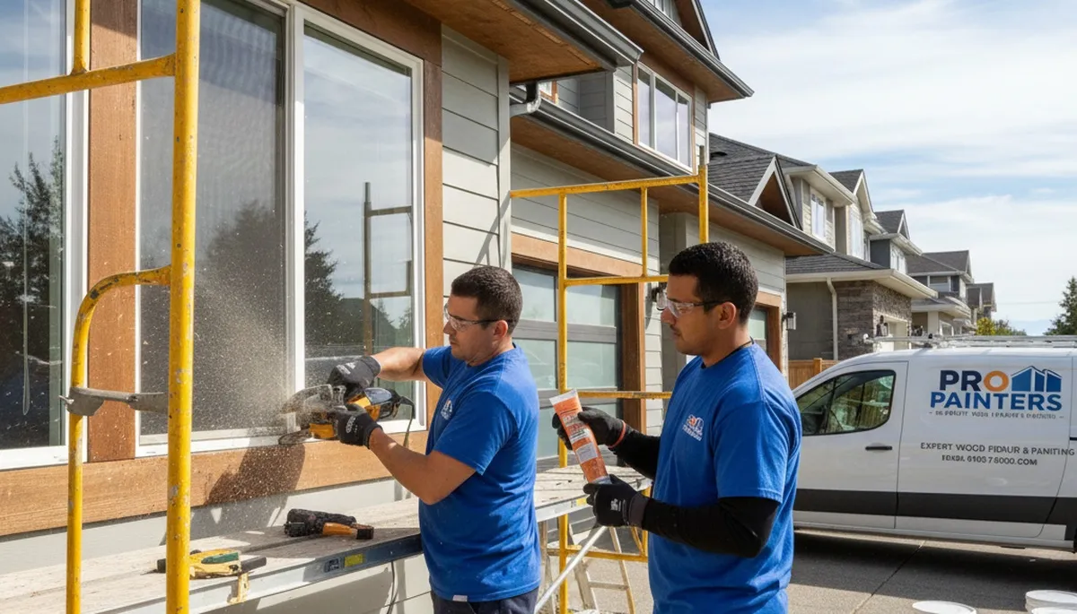 Wood rot repair on exterior siding by professional house painters in Evansville, IN